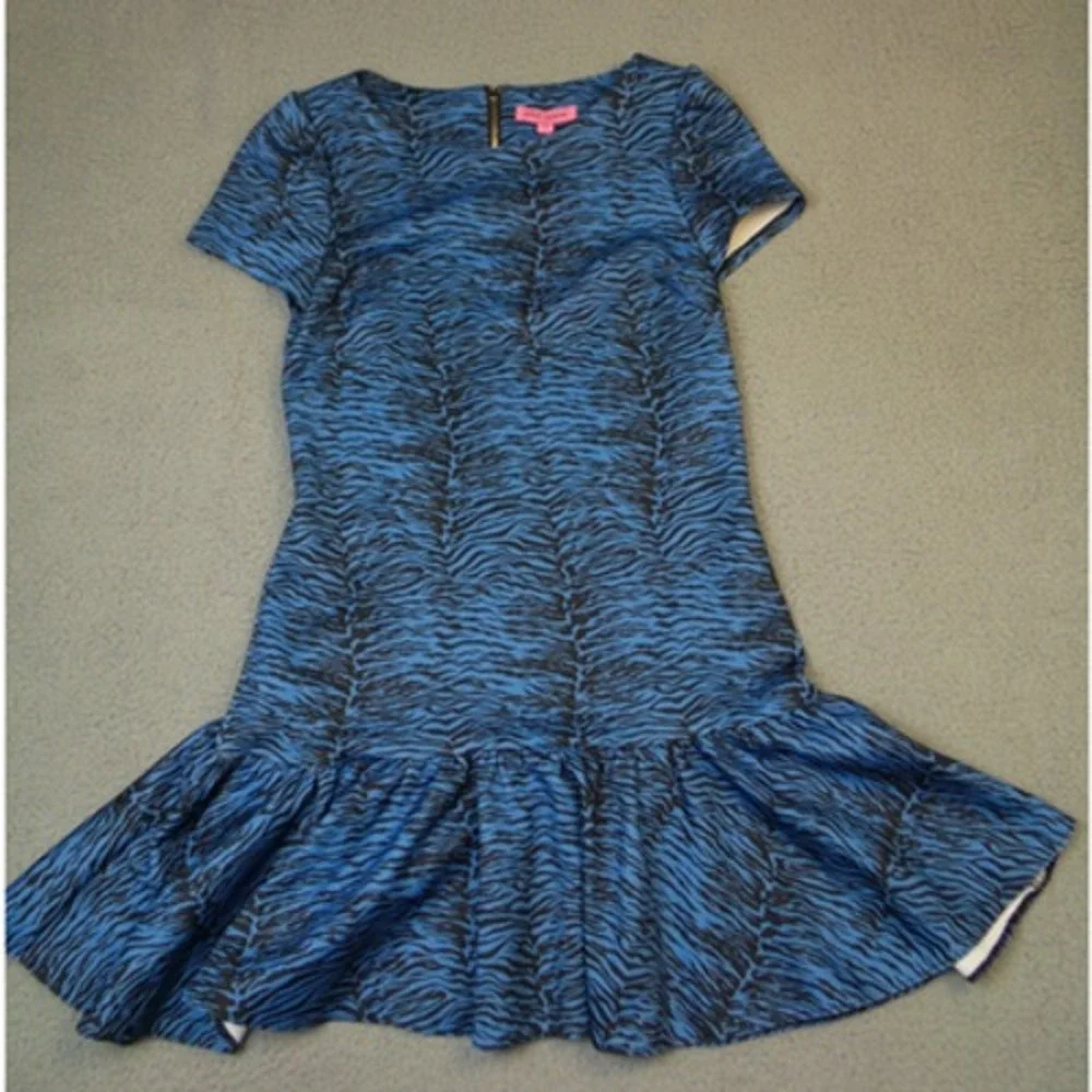 Betsey Johnson Dresses | Betsey Johnson Dress Womens Size 10 Blue Black Zebra Print Flounce Zipper Nwt | Color: Blue | Size: 10 | Thekrjsspot's Closet
